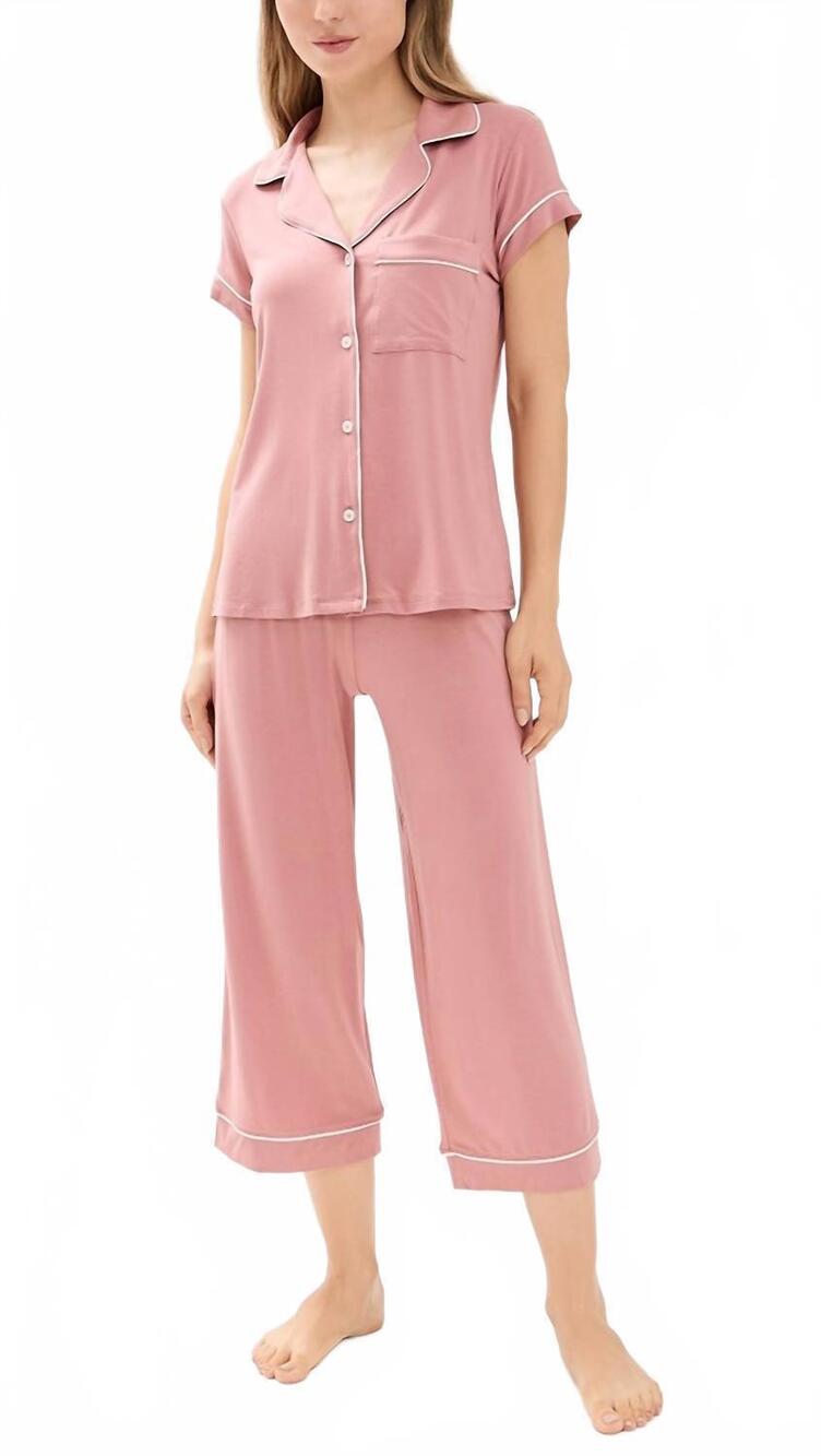 NEW EBERJEY gisele tencel modal short sleeve cropped pajama set in old rose / iv